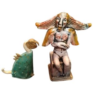 Demon and Friend Artistic Ceramic Figurine Set Artist Signed